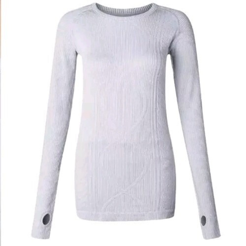 Lululemon Size 2 Rest Less Pullover Silver Spoon Shirt Long Sleeve Ribbed Grey